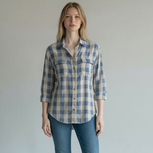 Equipment Femme Check Plaid 100% Silk Button Up Blouse Sz XS